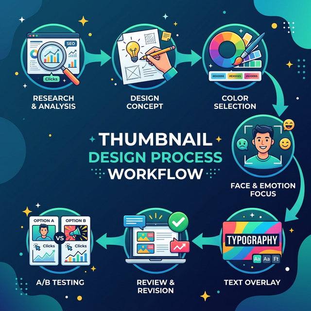 Professional thumbnail design process from research through design, testing, and optimization
